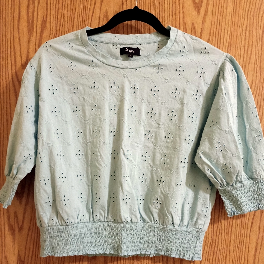 Pastel Blue Broderie Anglaise cotton top